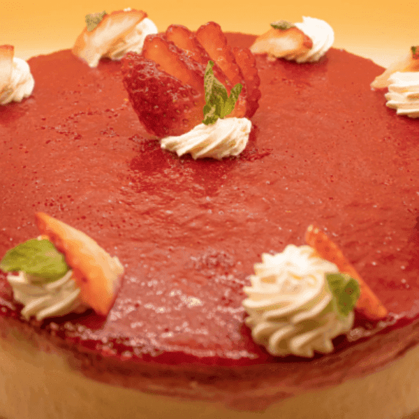 Cheesecake de fresa desde arriba